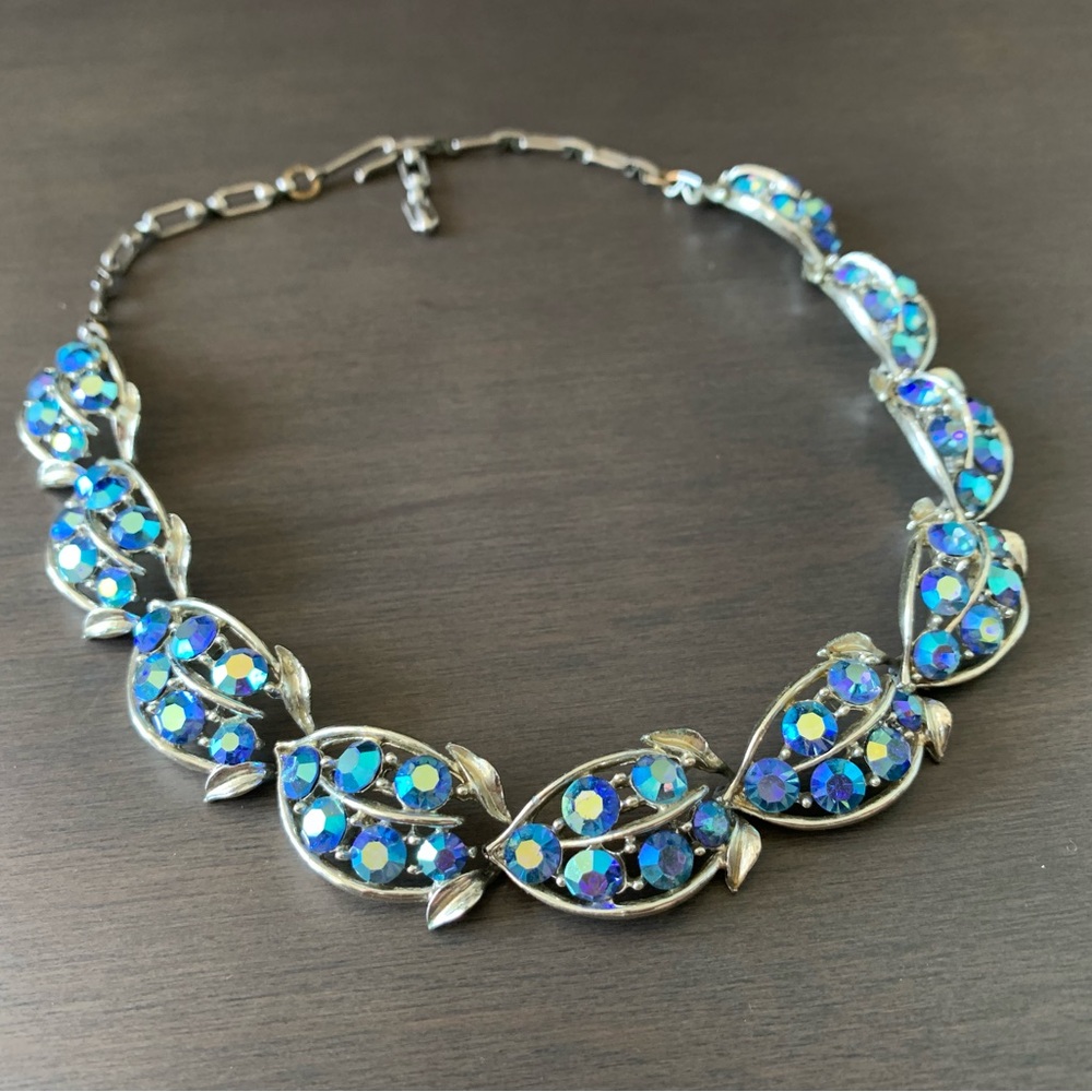 Vintage 1950s Blue AB Rhinestone Choker
